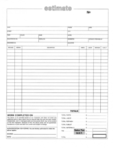 free httppaperandthreadgfrefreecarrepairestimate100 collision estimate template sample