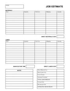 free job estimate form templates in 2020  estimate template work estimate template word