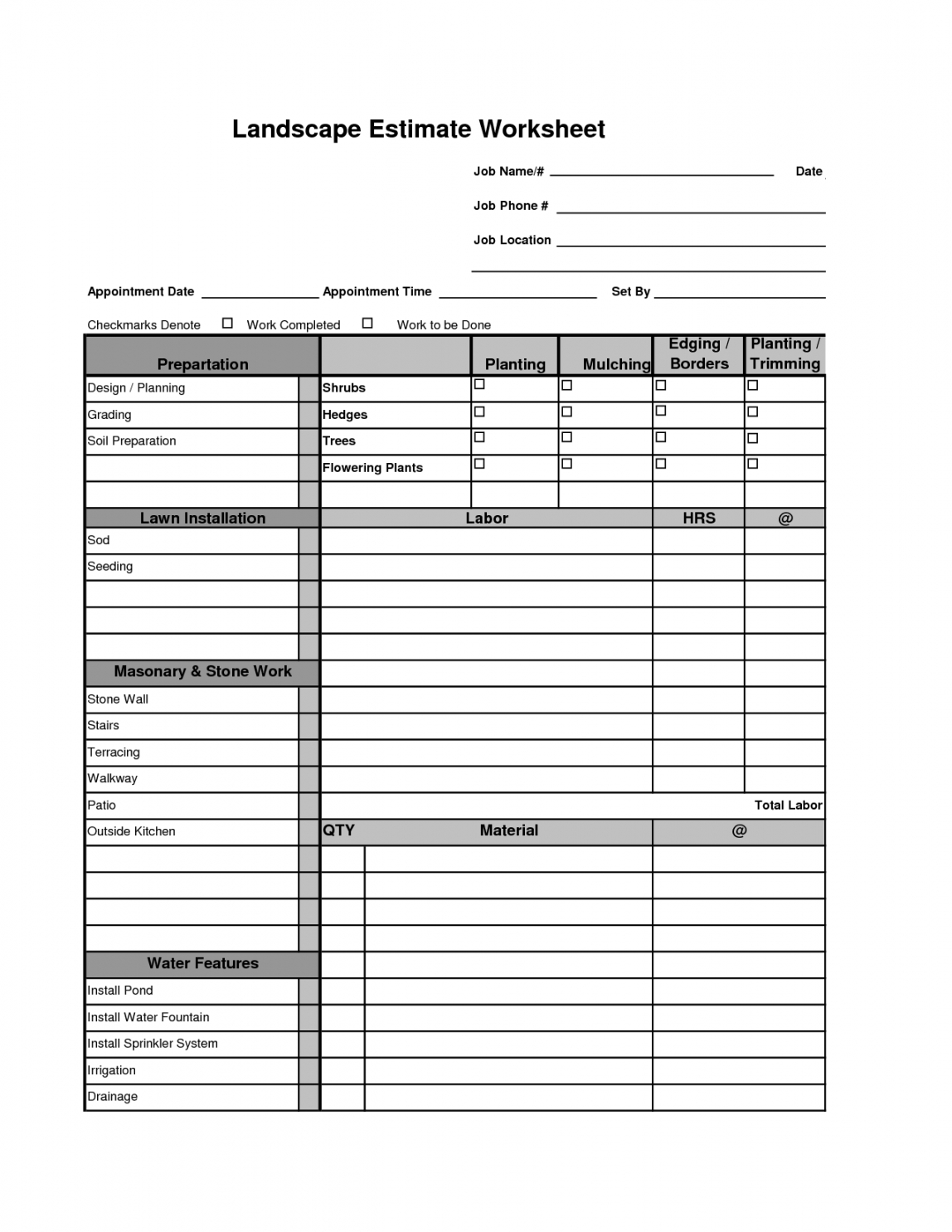 free pin landscape estimate worksheet on  landscaping landscaping estimate template example