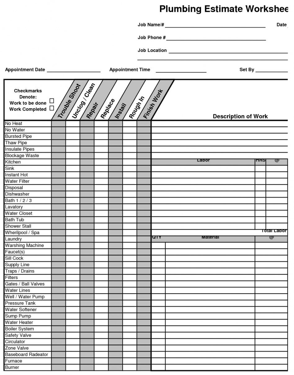 Free Plumbing Estimate Construction Worksheet Estimating Plumber