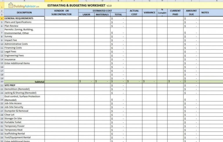 Free Plumbing Estimating Excel Readsheet Estimate Template Demolition ...