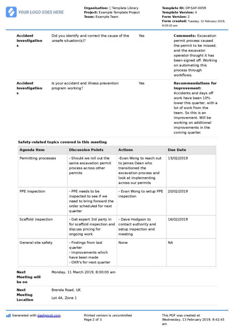 Free Safety Committee Meeting Agenda And Minutes Template Use Safety