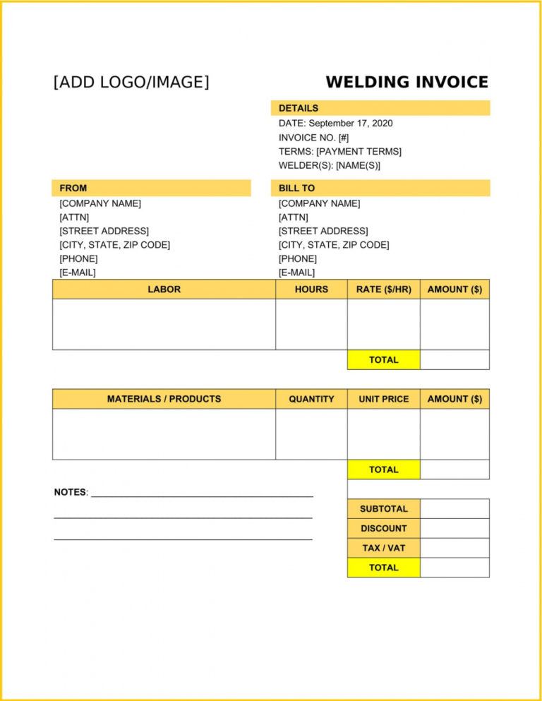 Free Welding Invoice Template Example Welding Estimate