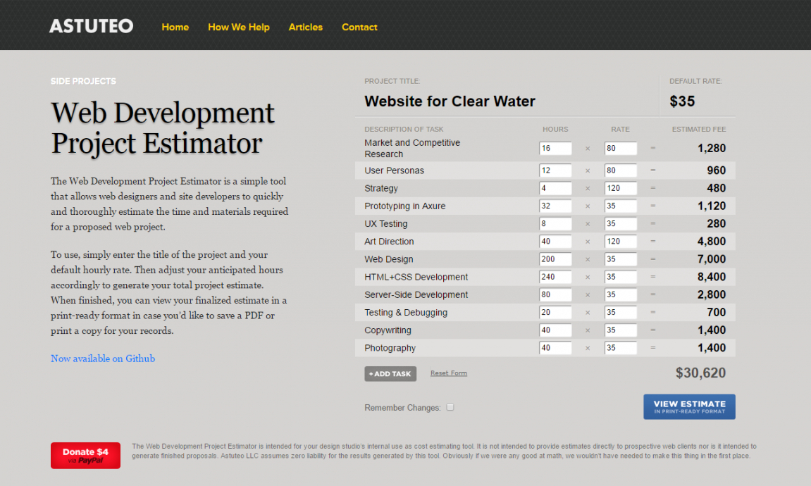 Website Development Estimate Template