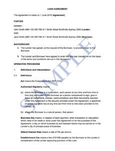 loan agreement with interest  free template  sample australian promissory note template sample