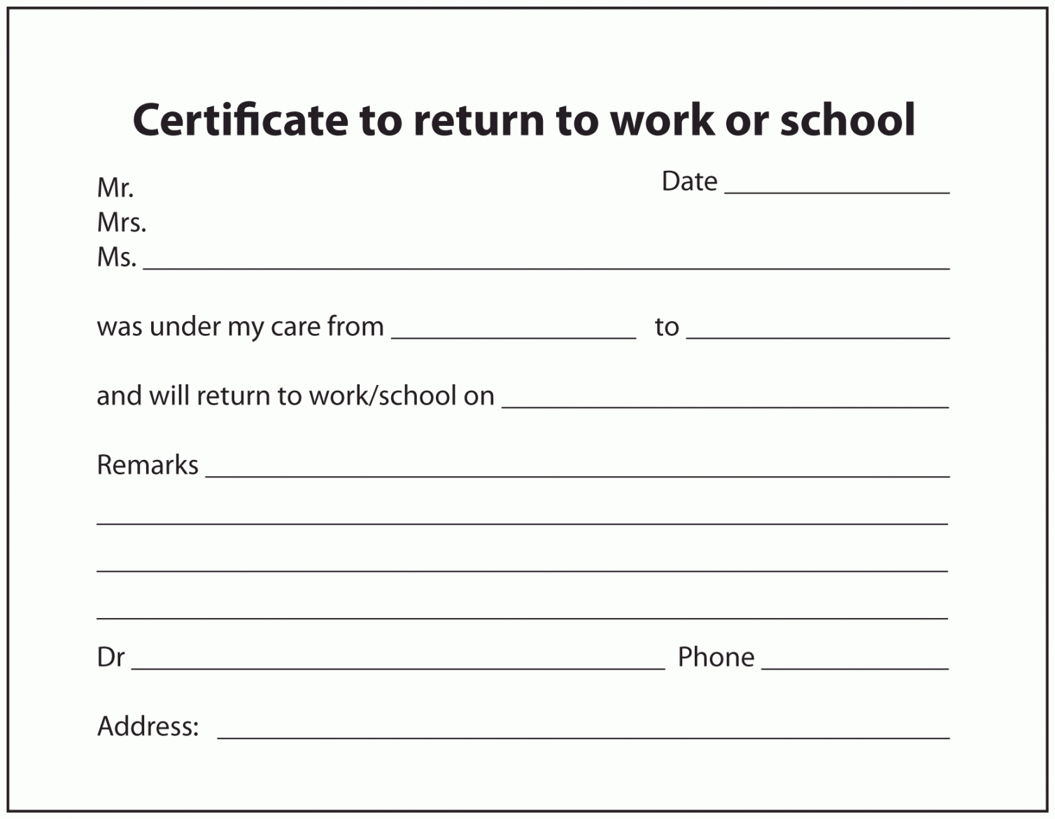 Return To Work Note Template