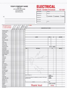 printable 3 part electrician work order forms  electrician work electrician estimate template sample