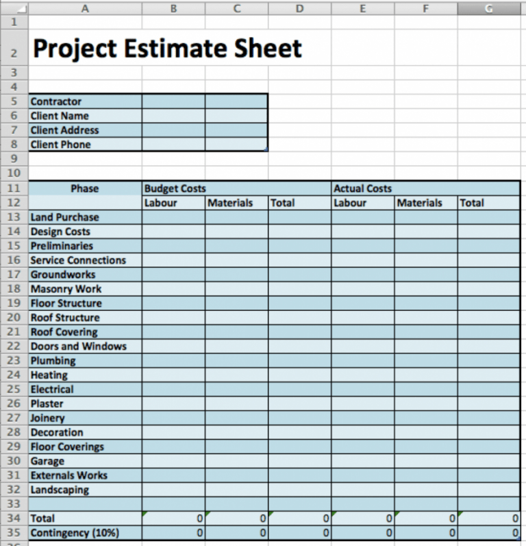 excel building estimate template spreadsheet