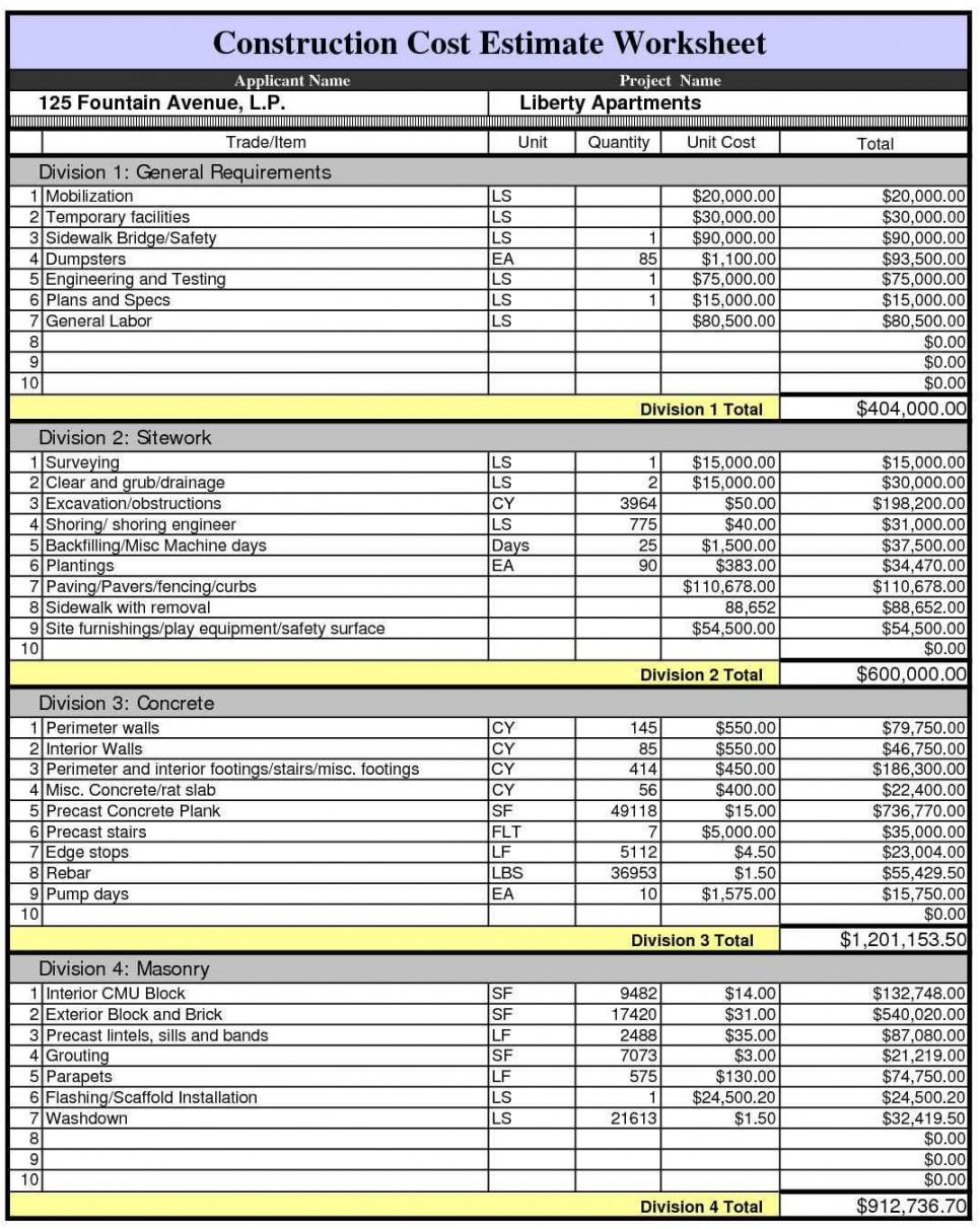 Printable Building Estimate Template In 2020 Construction Estimating Residential Construction Estimate Template Pdf 