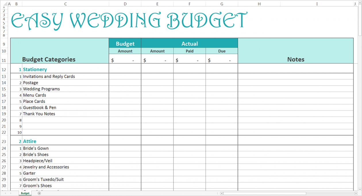printable easy wedding budget  excel template  wedding budget wedding estimate template