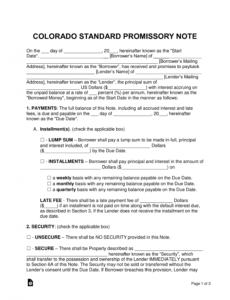 printable free colorado promissory note templates  word  pdf promissory note template colorado excel