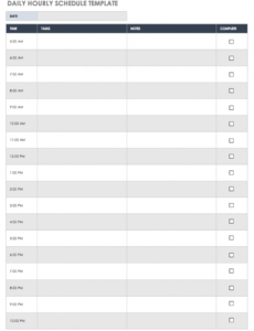 printable free daily work schedule templates  smartsheet hourly agenda template doc