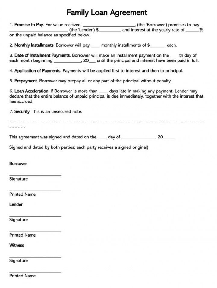 printable free family loan agreement forms and templates wordpdf family promissory note template