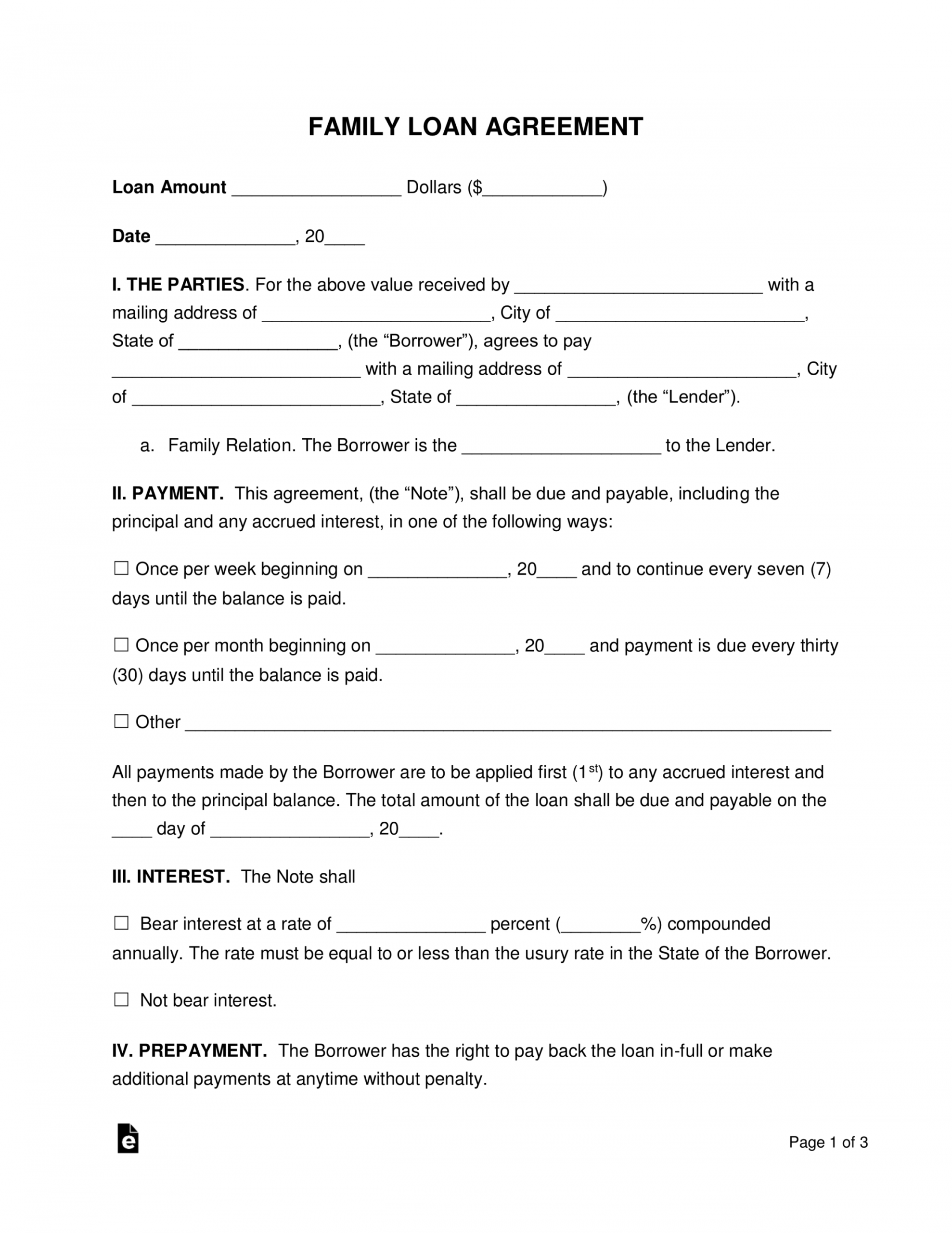 printable free family loan agreement template  pdf  word  eforms family promissory note template