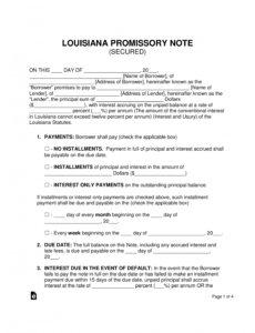 printable free louisiana secured promissory note template  word  pdf promissory note template for car loan pdf