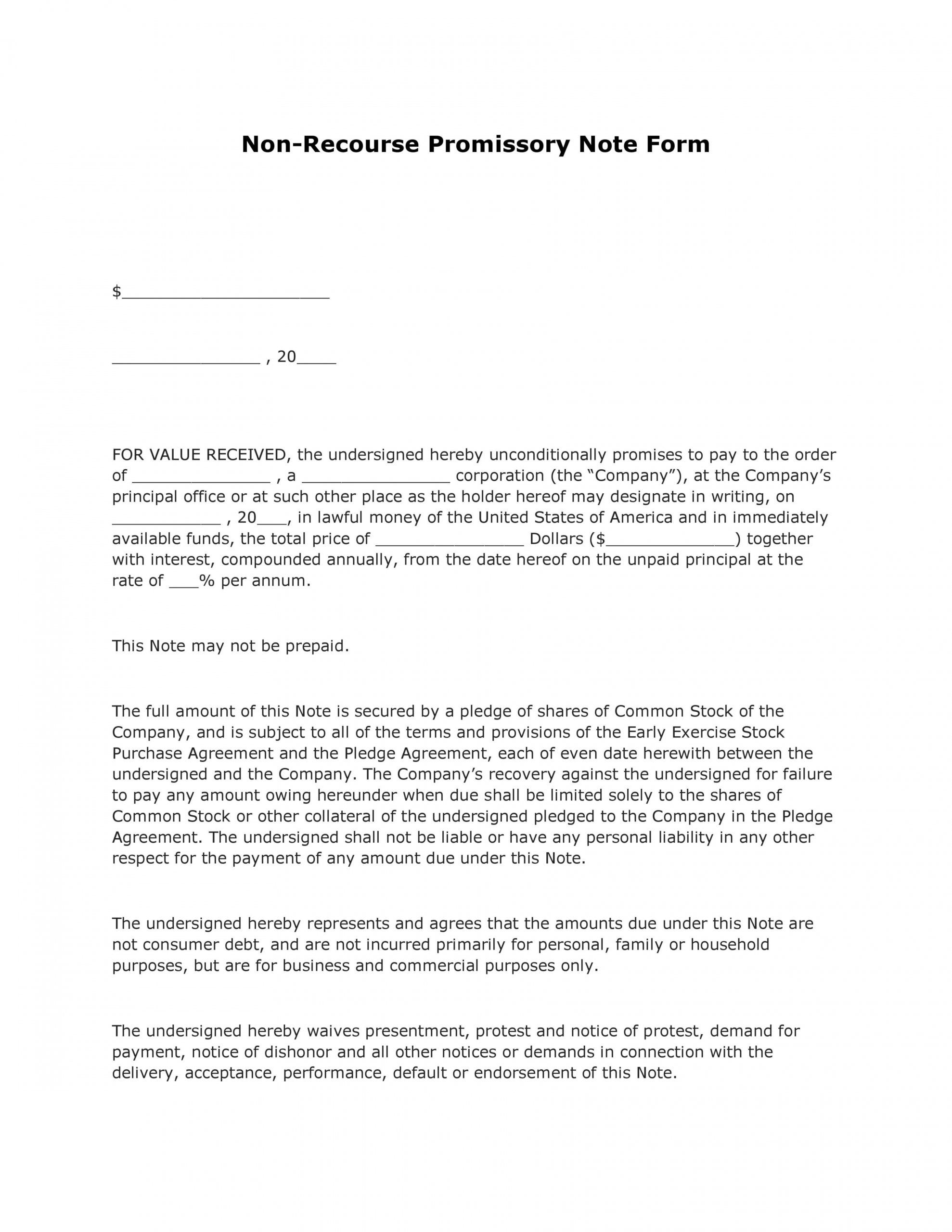 printable free nonrecourse promissory note form  pdf template  form business promissory note template pdf