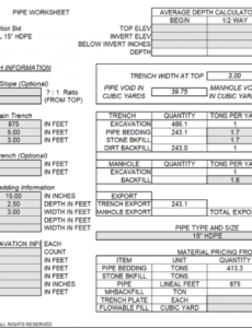 printable siteest  earthwork sitework estimating spreadsheets excavation estimate template doc