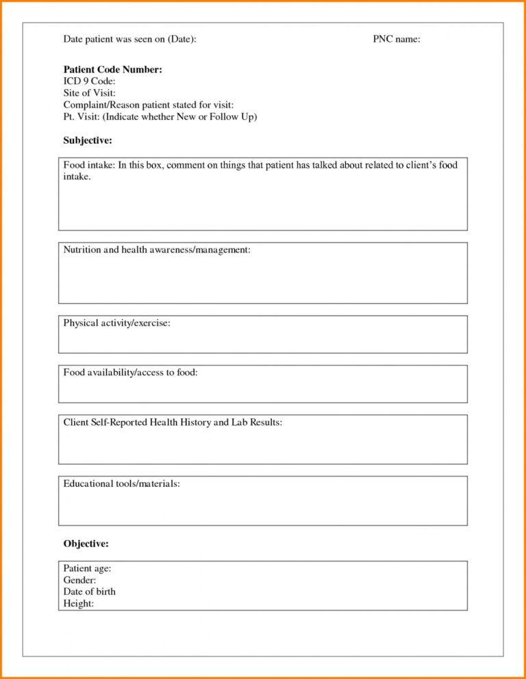 Printable Soap Note Template Mental Health Heart Rate Zones Mental