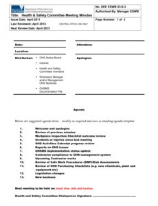 printable template safety meeting agenda template safety committee safety committee agenda template excel