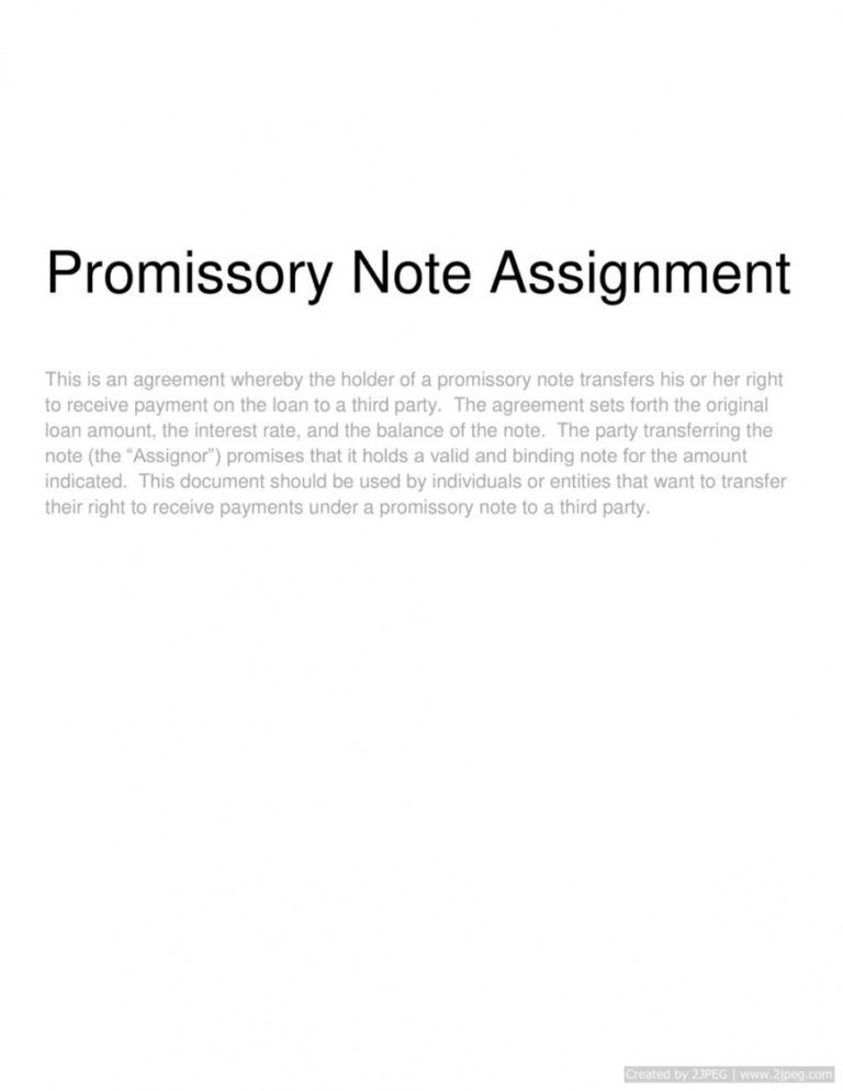 Promissory Note Assignment Assignment Of Promissory Note Template ...