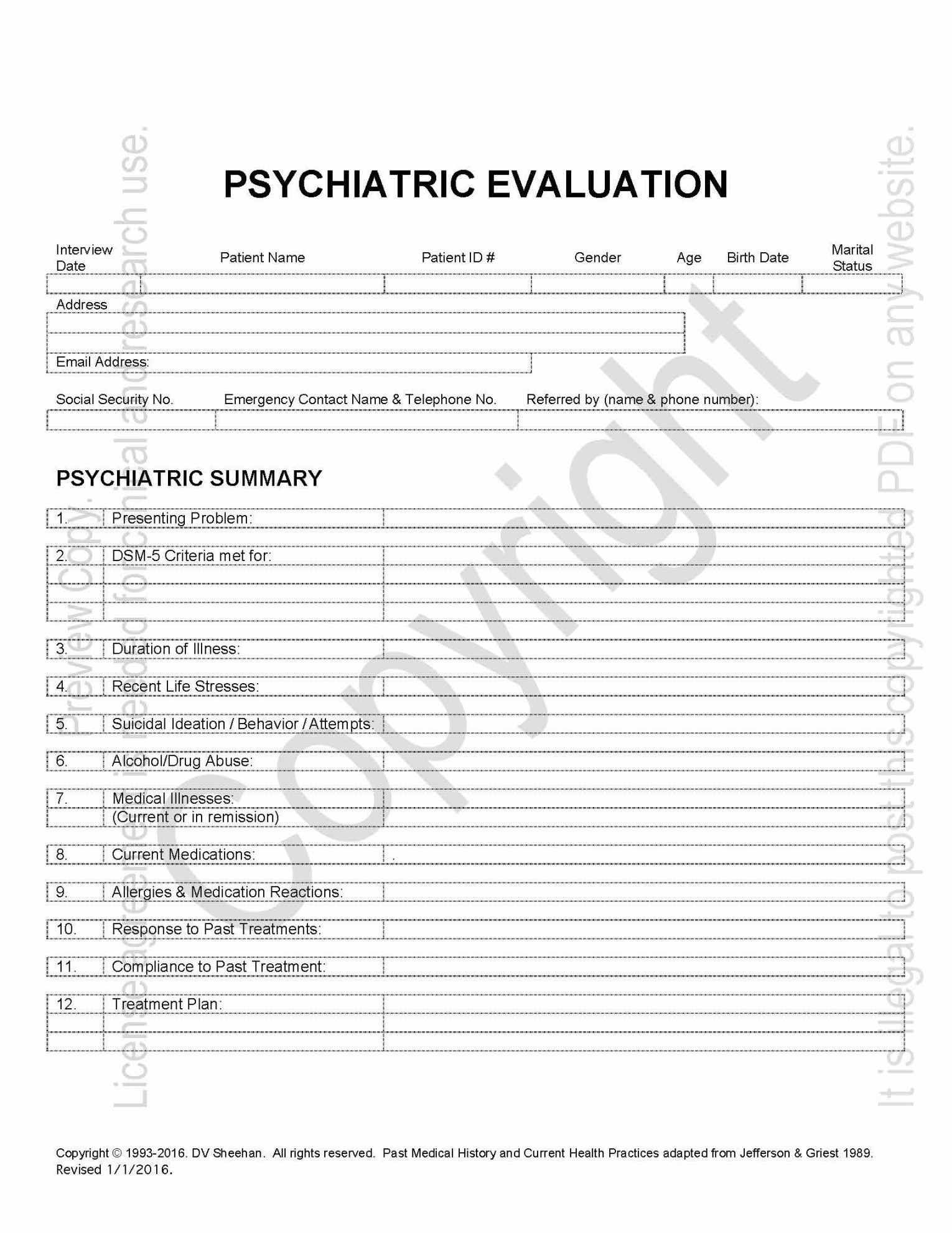 psychiatric history template psychiatric progress note template excel