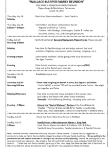 sample 2016 family reunion agendaitinerary  family reunion family reunion agenda template pdf