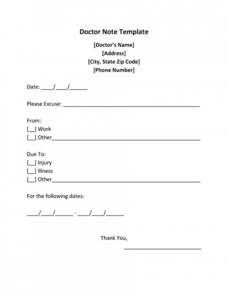 Printable Doctor Note