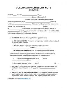 sample colorado secured promissory note template  promissory notes promissory note template colorado doc