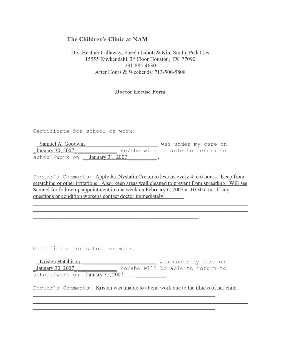 sample doctors note template 1  google docs templates return to work note template excel