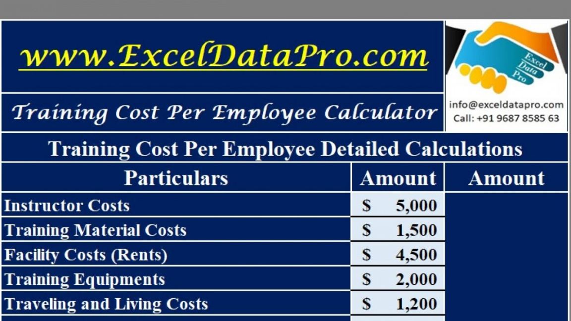 sample download training cost per employee calculator excel training cost estimate template