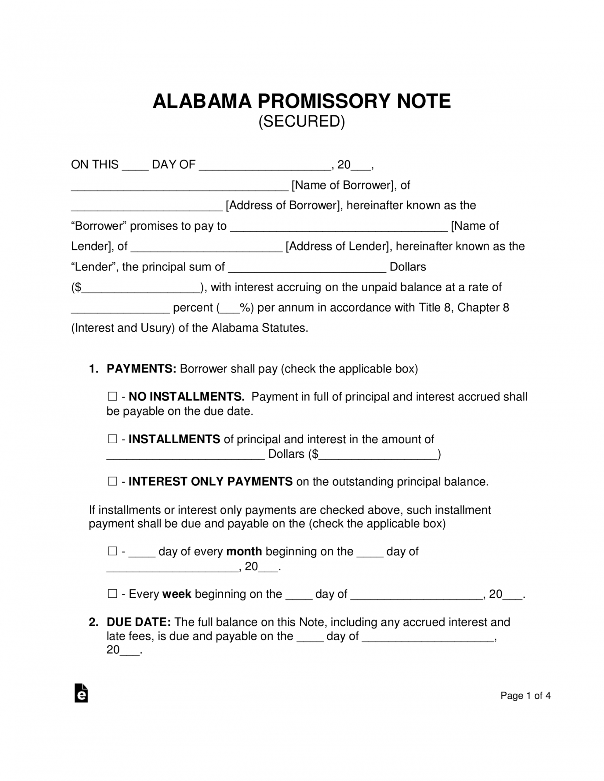 sample free alabama secured promissory note template  word  pdf amendment to promissory note template sample