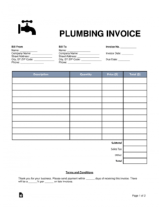 sample free plumbing invoice template  word  pdf  eforms  free plumber estimate template pdf