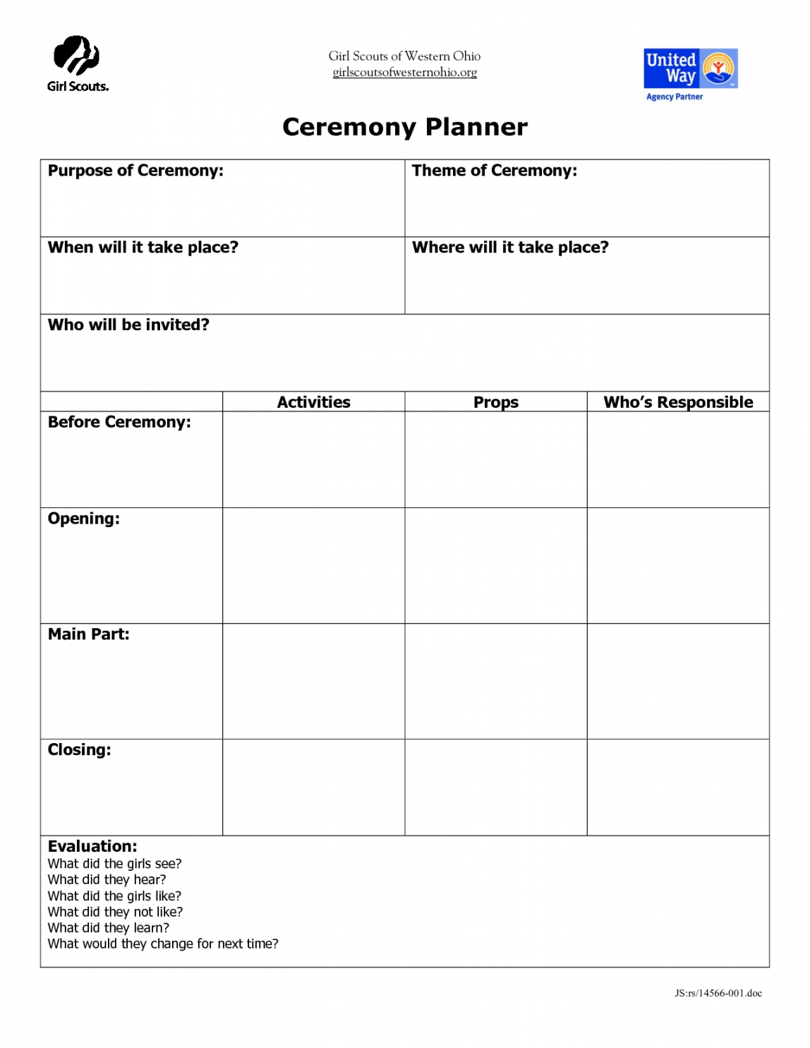 girl scout meeting agenda template