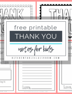 sample printable thank you cards for kids  the kitchen table classroom kids thank you note template word