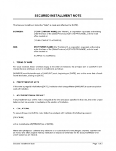 secured installment note template  by businessinabox™ installment note template example