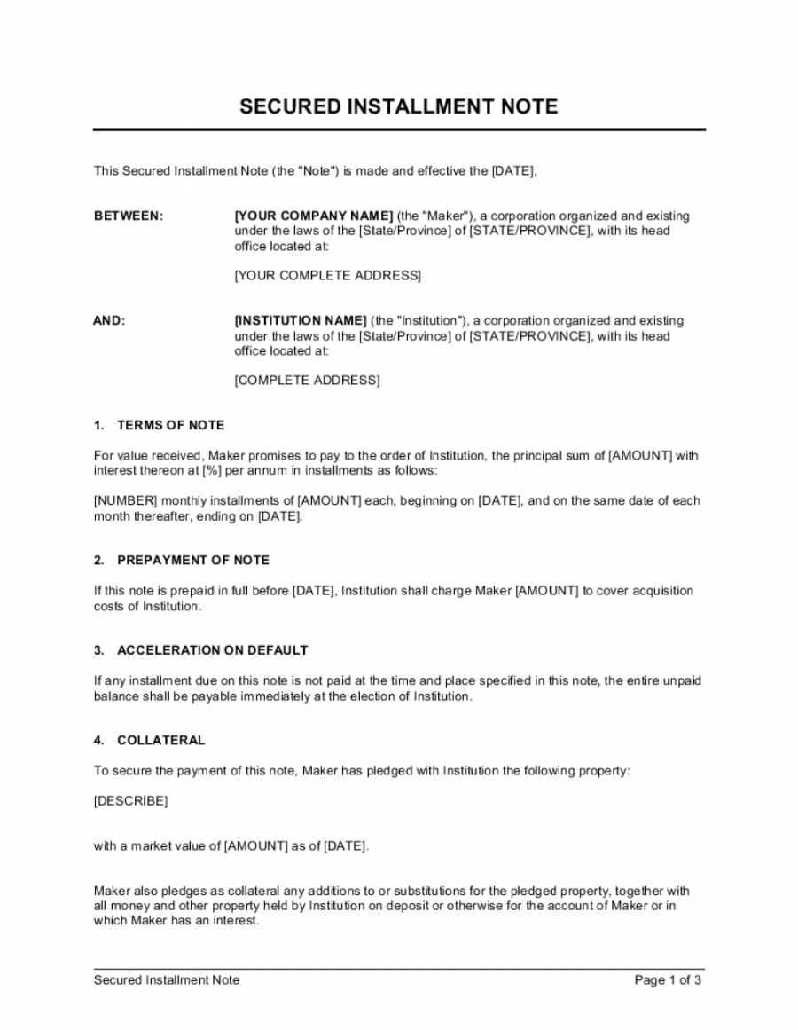 secured installment note template  by businessinabox™ installment note template example
