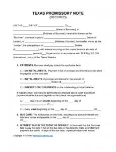 texas secured promissory note template  promissory notes texas promissory note template doc