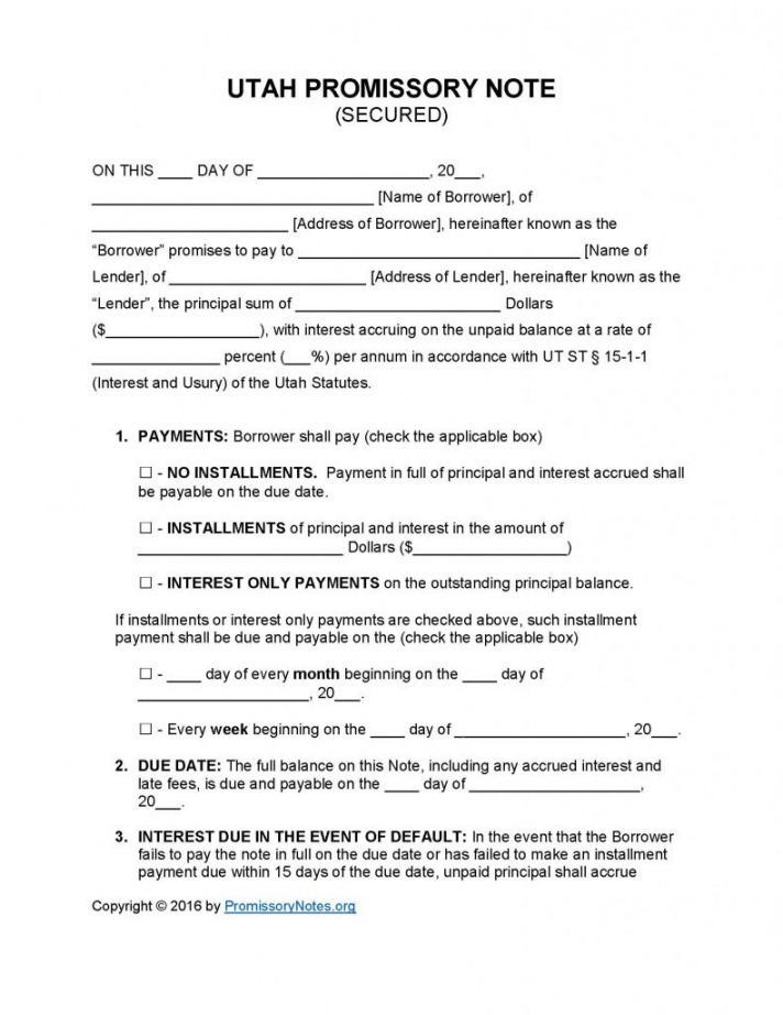 Utah Secured Promissory Note Template Promissory Notes Real Estate