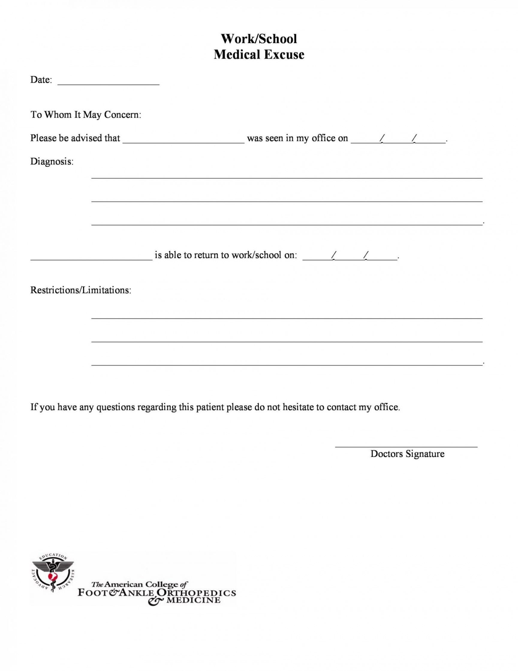 Editable Printable Doctor Note Template