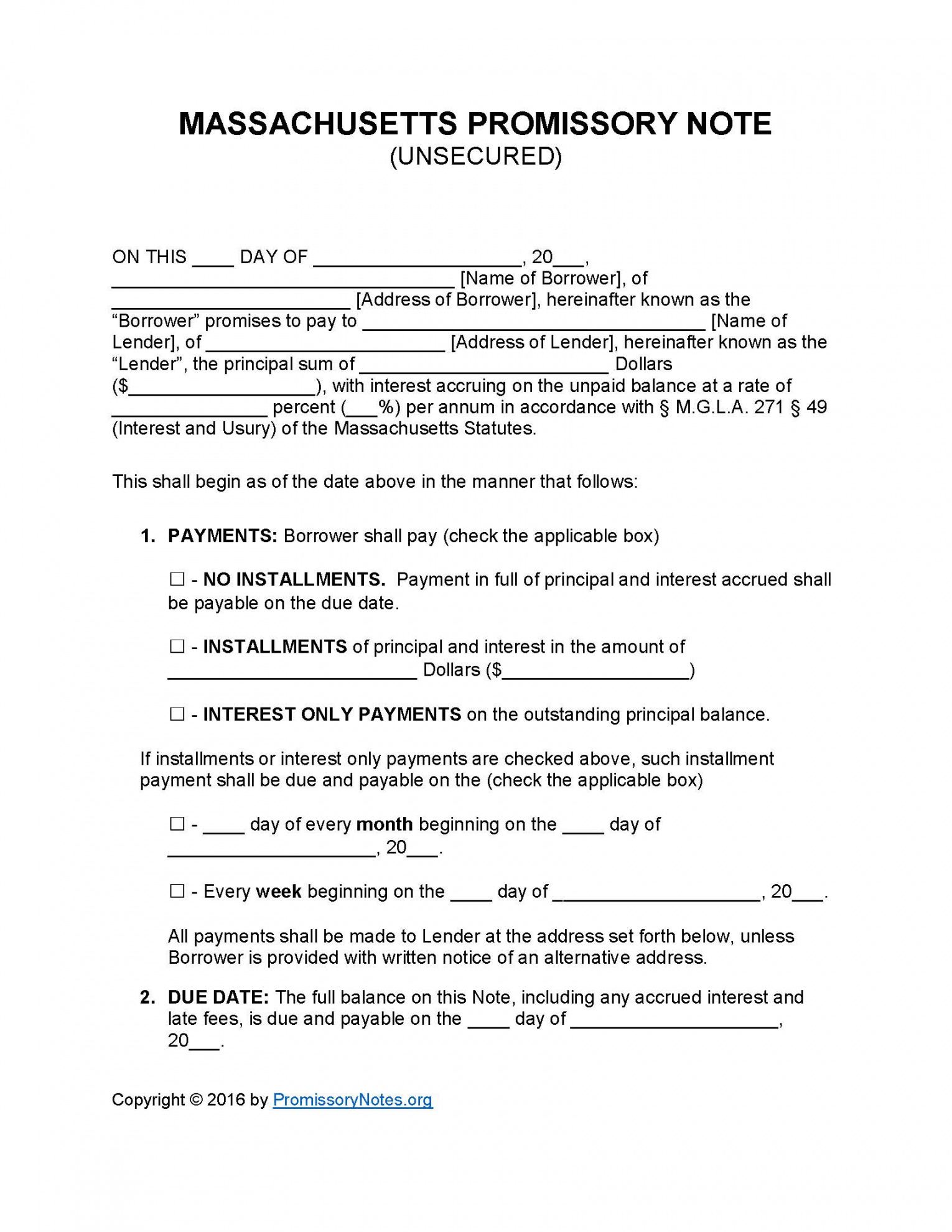 massachusetts unsecured promissory note template unsecured promissory note template pdf