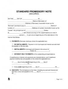printable free secured promissory note template  word  pdf  eforms promissory note with collateral template doc
