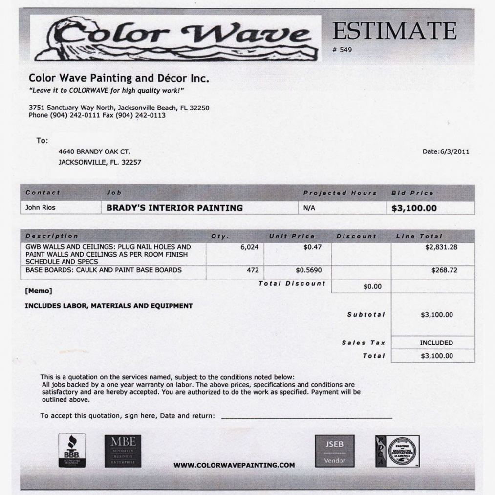 printable how to bid interior painting  httphomepaintinghow interior paint estimate template pdf