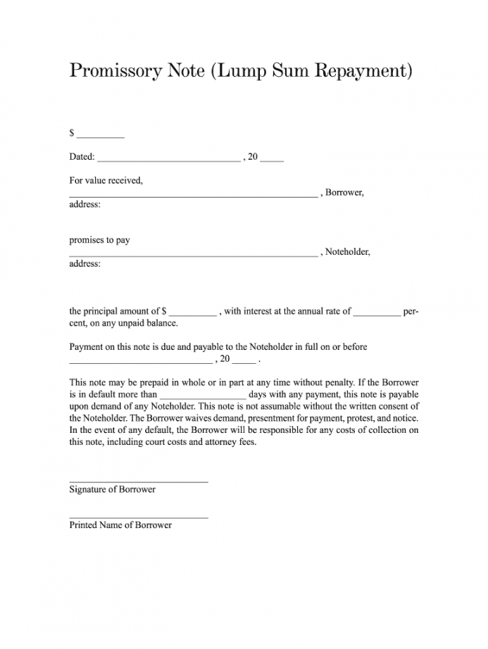 printable promissory note pdf  fill online printable blank promissory note template excel