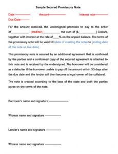 sample 25 free secured promissory note templates word  pdf promissory note with collateral template example