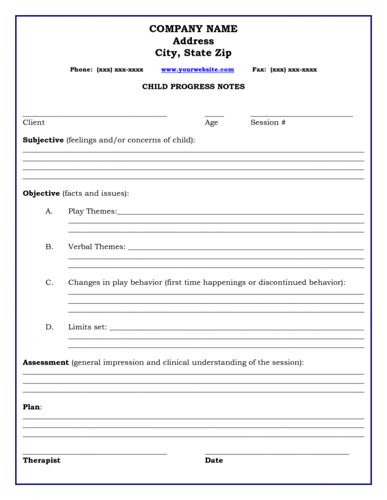 Psychology Progress Note Template