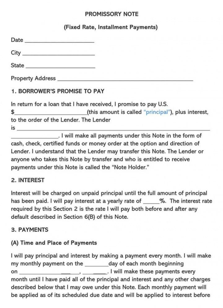 Unsecured Promissory Note Template 3679