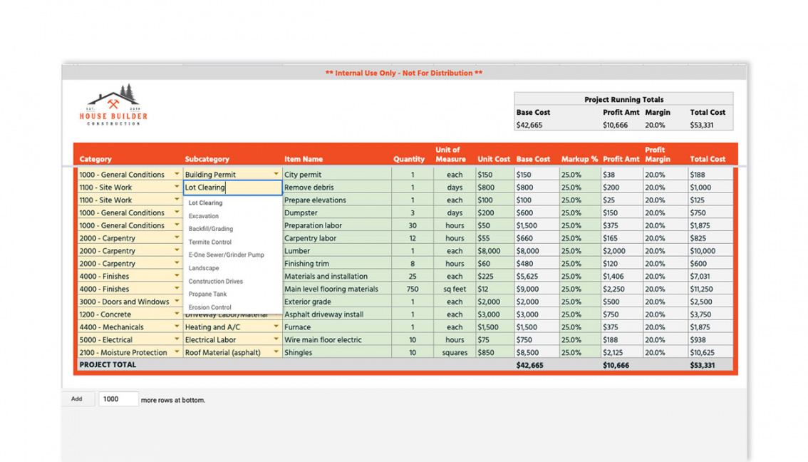 Carpentry Estimate Template