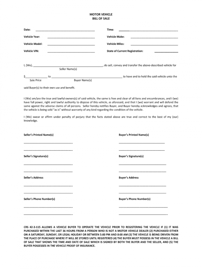 Vehicle Bill Of Sale Virginia Template 2822