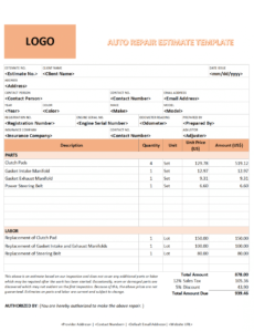 download auto repair estimate template in 2020  estimate vehicle repair estimate template excel