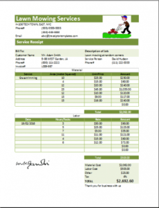 editable ms excel printable lawn mowing receipt template  lawn lawn service estimate template word